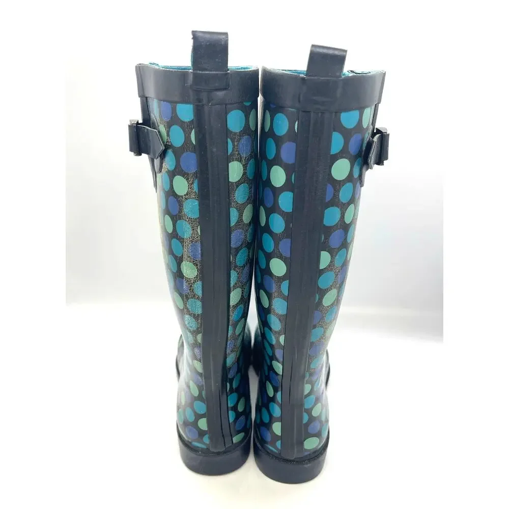 Capelli Women's New York Blue / Green Polka Dot Rubber Rain Boots Size 8